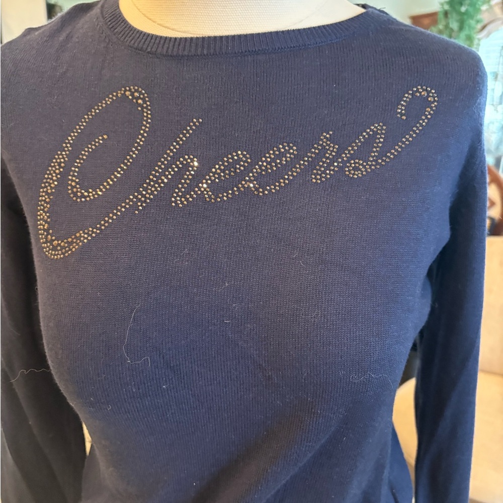 White House Black Market Blue Sweater with Metallic Accents